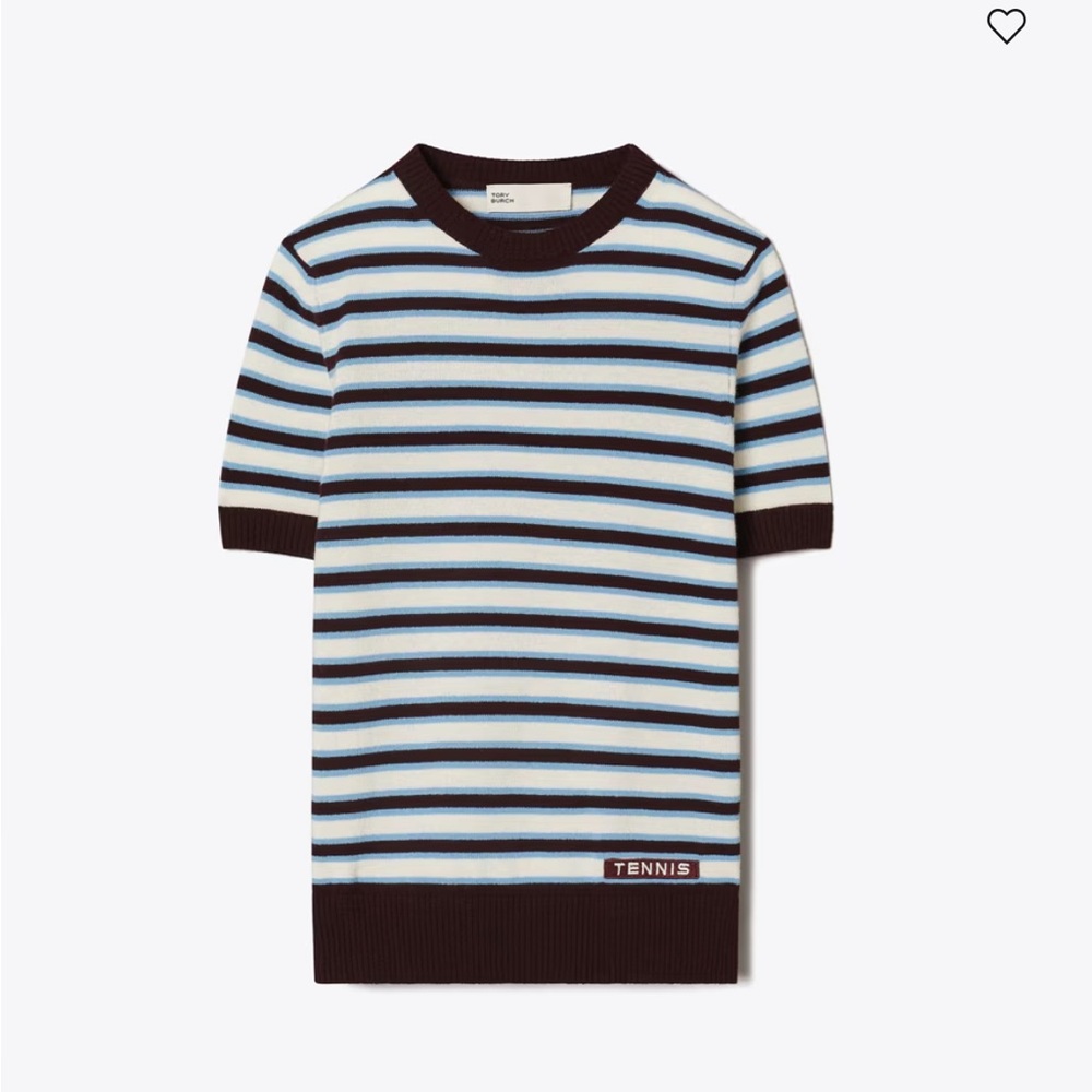 Tory Burch Cashmere Striped Short-Sleeve Tennis Sweater L NWT